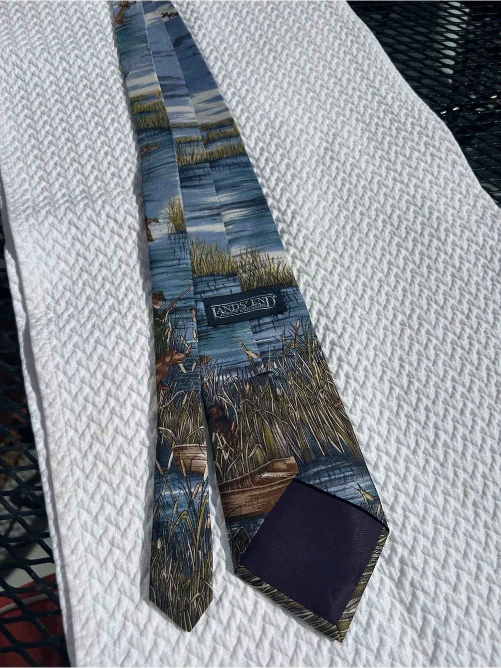 Lands' End Blue Duck Marsh Scene Silk Tie